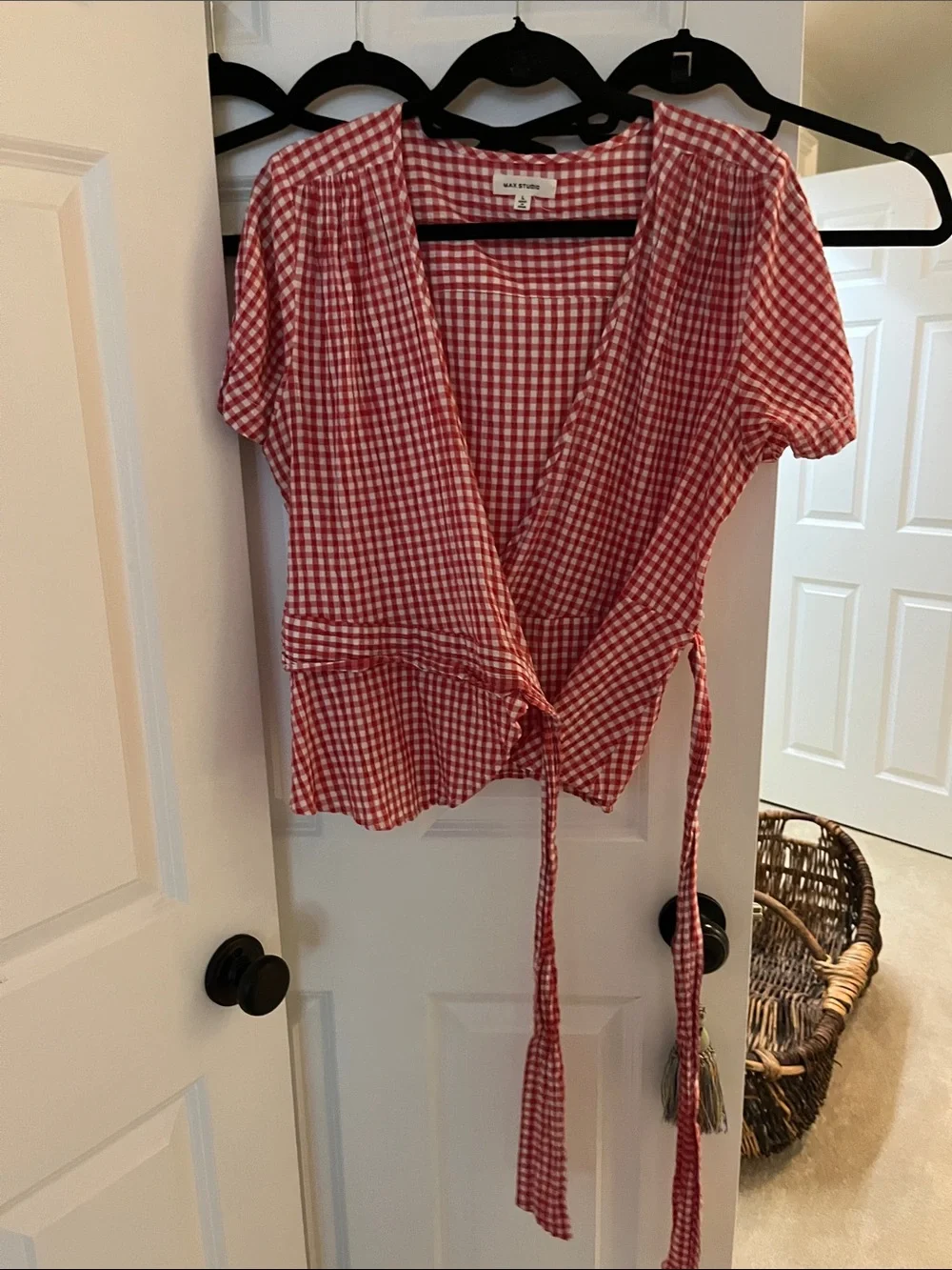 Madewell Red & White Gingham Wrap Blouse
